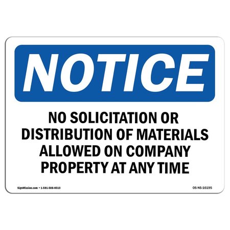 SIGNMISSION Safety Sign, OSHA Notice, 10" Height, NOTICE No Solicitation Company Property Sign, Portrait OS-NS-D-710-V-16193